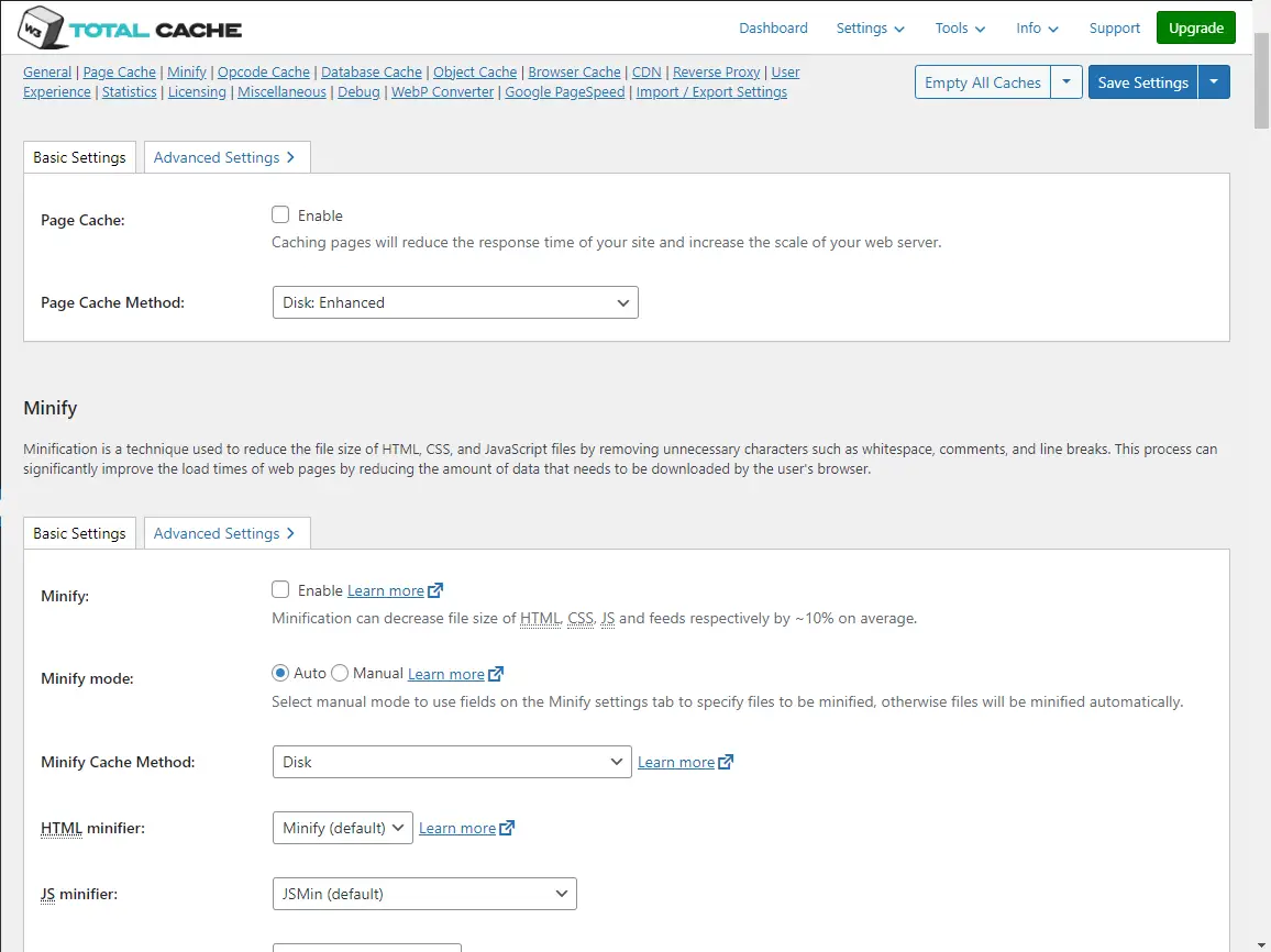 W3 Total Cache Settings