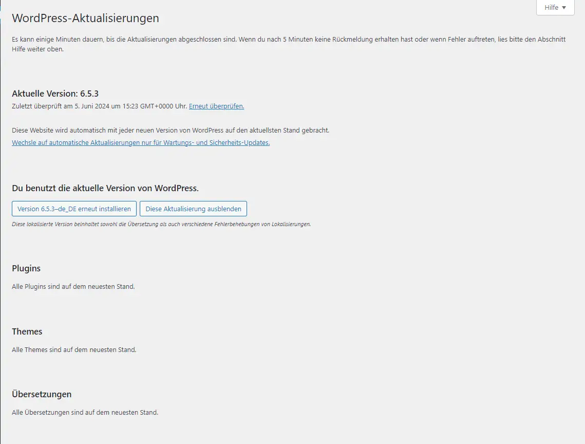 WP Aktualisierungen