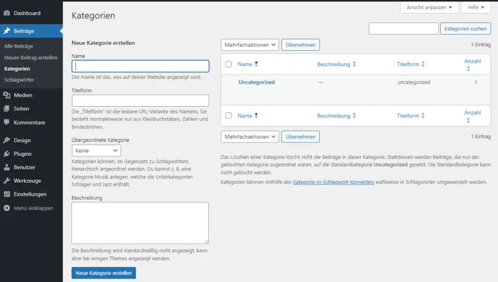 Einführung in WordPress: Dein erster Schritt zur eigenen Website 26 WP Kategorien
