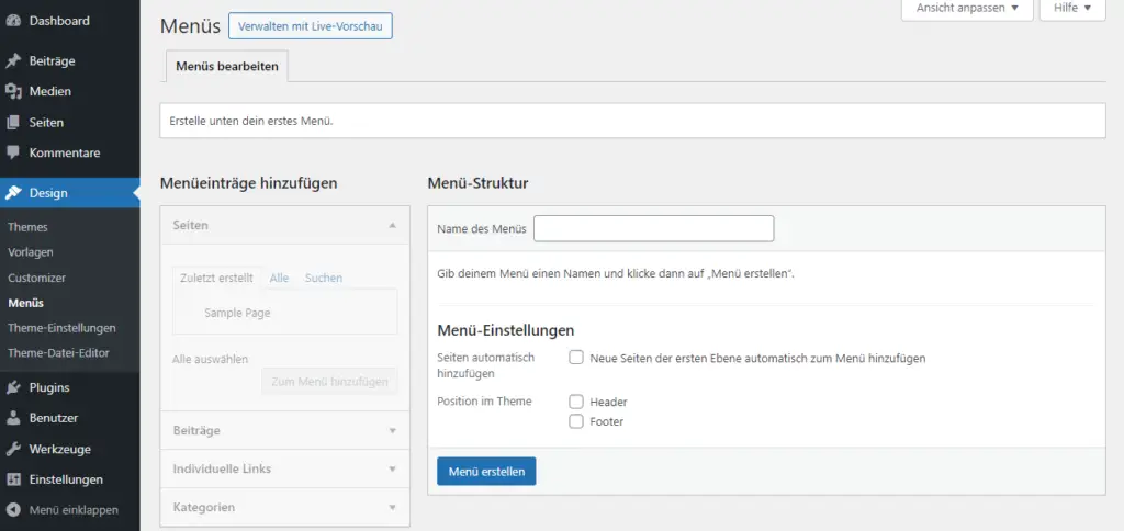 WP Menu erstellen